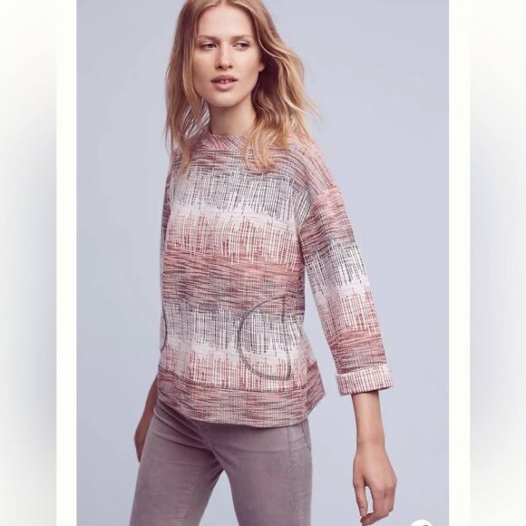 Anthropologie Postmark Soundwaves Sweater Size Medium 3/4 Length Sleeves Red - Picture 1 of 13